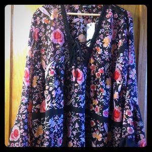 Boho black floral dress, NWT, crocheted trim